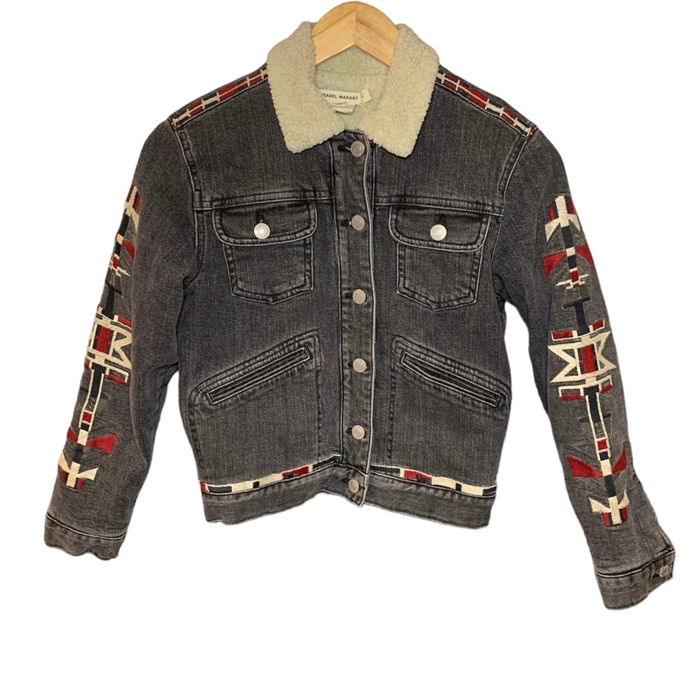 Isabel Marant H&M gray denim jacket youth girls sz 14+ shearling liner